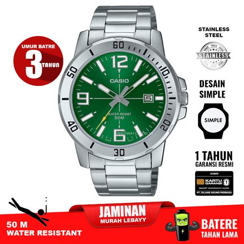 Casio Enticer MTP-VD01D-3BV - Orologio Uomo Analogico Sportivo, Cassa Acciaio 45mm, Quadrante Verde, Datario
