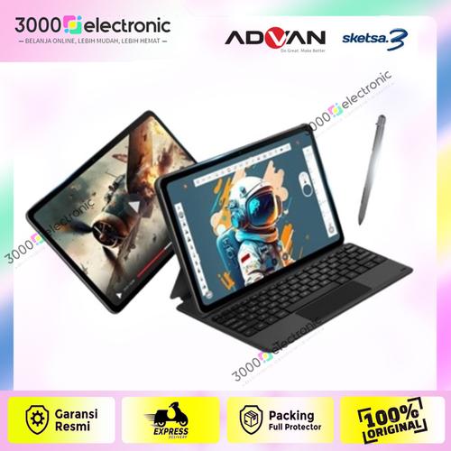 Advan Tab Sketsa 3 Layar 10.1” HD IPS 128GB+RAM 6GB Android 13 (Free Keyboard & Stylus Pen)
