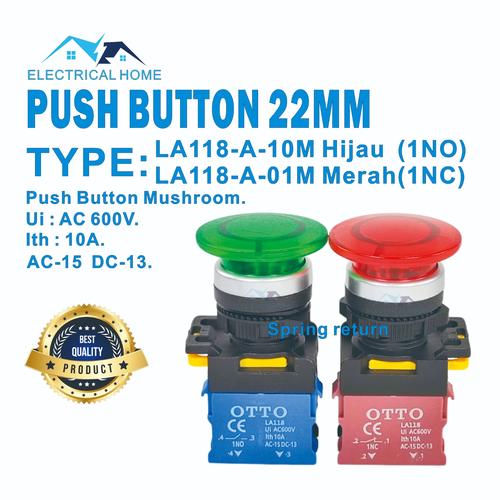 Jual PUSH BUTTON MUSHROOM HEAD (SPRING RETURN) 22MM OTTO - Hijau - Kota ...
