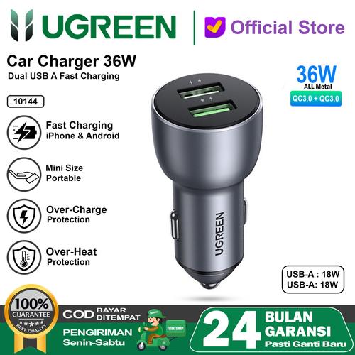 Promo UGREEN Car Charger Mobil Dual Port USB A + USB C Fast Charging