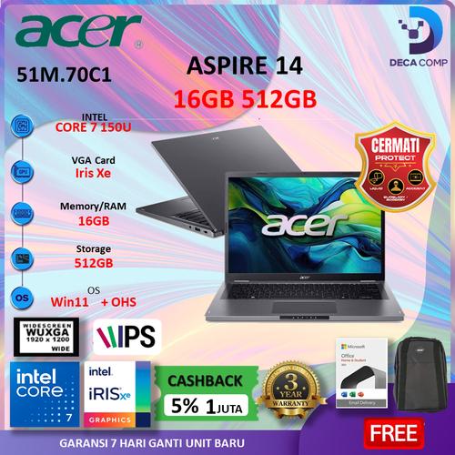 Promo Laptop ACER Aspire 14 A14-51M Core 7-150U DDR5 16GB 512GB SSD 14 ...