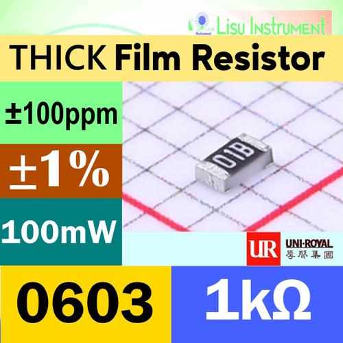 Jual 1kΩ 0603 ±1% 100mW 75V ±100ppm/℃ Thick Film Resistors 1K 1k 01B ...