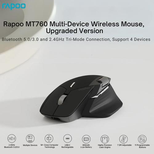 Jual Rapoo MT760 Rechargeable Multimode Wireless Mouse Ergonomic 3200