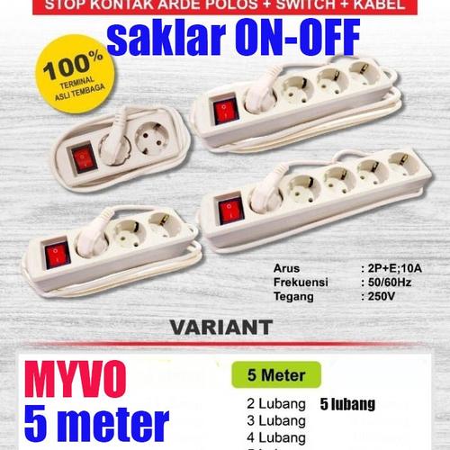 Jual MYVO 5m Stop Kontak Kabel saklar 2 3 4 5 Lubang 5 Meter SNI switch ...