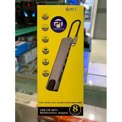 Jual ProffTech Converter Type C 8 in 1 (RJ45-HDMI2-USB 3.0 2-Type C-TF ...