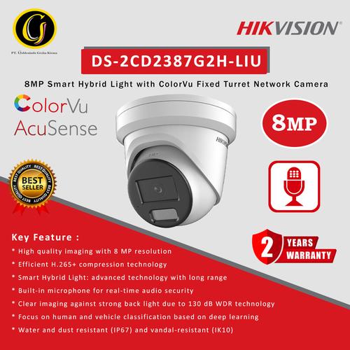 Hikvision 4K ColorVu IP Camera DS-2CD2387G2H-LIU – 8MP PoE With Built-in Mic, Smart Hybrid Light