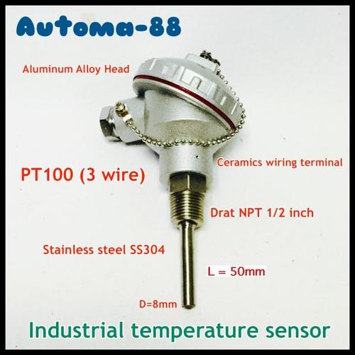 Jual LUCU INDUSTRIAL RTD PT100 TEMPERATURE SENSOR 5CM THREAD 1/2 INCH