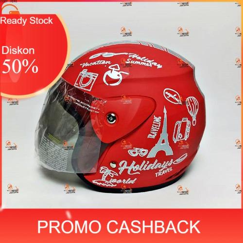 Jual 3.3 HELM HELEM TRAVELING RED DOFF MODEL GM EVO HALF FACE IJIN SNI