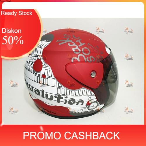 Jual 3.3 HELM HELEM NOTES RED WHITE DOFF MODEL GM EVO HALF FACE IJIN