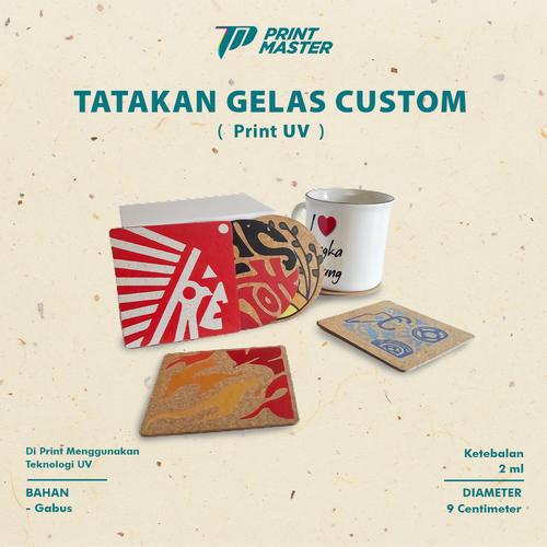 Jual Tatakan Alas Gelas Custom Nama Bahan Gabus Cetak UV Full Color
