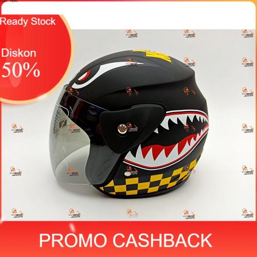 Jual 3.3 HELM HELEM SHARK WARHAWK BLACK DOFF HALF FACE MODEL GM EVO
