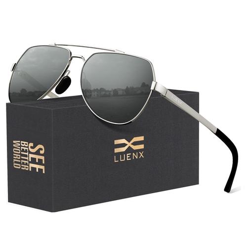 LUENX Kacamata Aviator Sunglasses for Men Women Polarized New Shades Large  Metal Frame UV 400 Protection Original Sunglasses 6404-7 Biru di