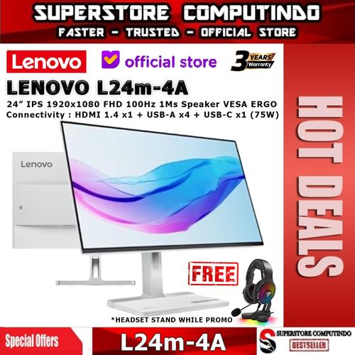 Lenovo L24m-40 Monitor 24.5'' FHD IPS 100Hz - EyeSafe, FreeSync, Inclinabile E Regolabile In Altezza - Con USB-C E Cavo Incluso