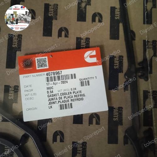 Jual 4078967 gasket cooler plate cummins kta38 kta50 - Jakarta Pusat ...