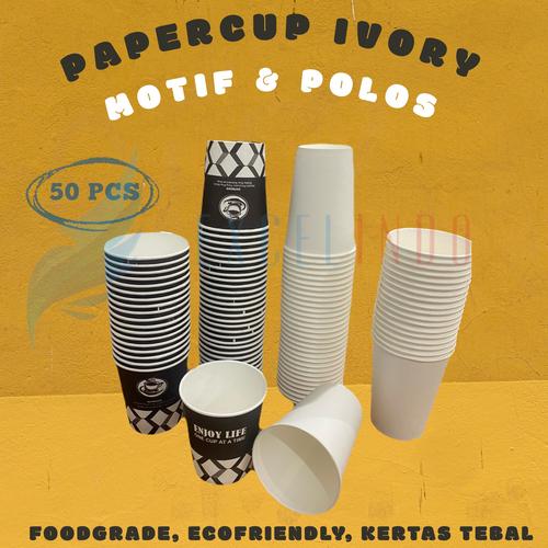Jual (ISI 50 PCS) Paper Cup Putih ivory 6 oz dan 8 oz Gelas kertas Kopi ...