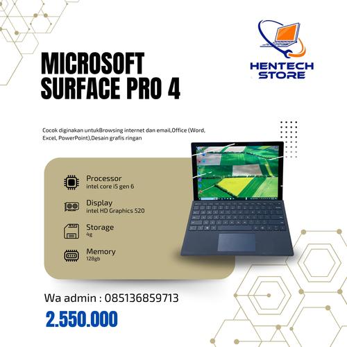 Microsoft Surface Pro 2in Processor Core i5 6300U Memory DDR4  4GB SSD 128GB Laptop yg cocok untuk anak sekolah dan daily use di Hentech 