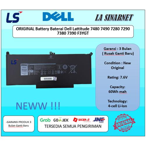 Nouveau Véritable Dell Latitude 7280 7380 7480 7490 Batterie 60WH 7.6V F3YGT