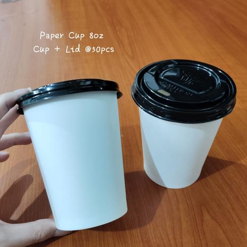 Jual GELAS KERTAS - HOT PAPER CUP PUTIH POLOS 8 0Z + TUTUP + SEDOTAN ...