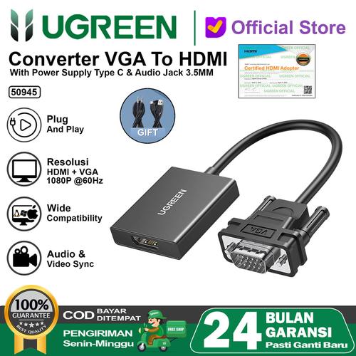 Jual UGREEN VGA To HDMI Converter Adapter HD 1080p With Audio Plug And ...