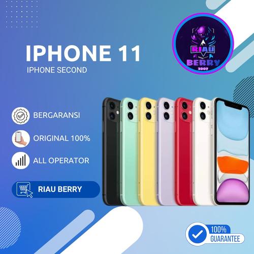 Iphone 11 64gb 128gb 256gb second original fullset bergaransi 64 all  provider, Second Inter di Riau Berry Tokopedia