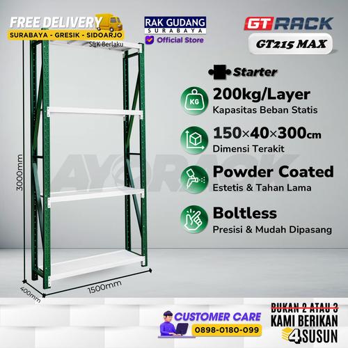 Jual RAK GUDANG BESI GT RACK GT215 MAX 3 METER 4 SUSUN LEBAR 40CM P 1.5 ...