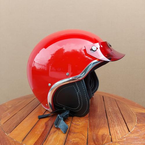 Jual Helm Vespa 75 Red Gloss Trim Chrome Plus Pet merah Transparan