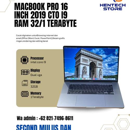 Jual Macbook pro 16 inch 2019 intel core i9 Ram 32gb ssd