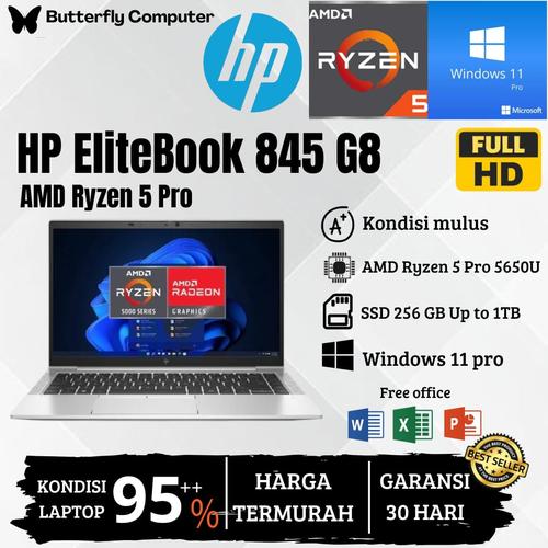 Promo Laptop HP Elitebook 845 G8 AMD Ryzen Pro 5650U RAM 32GB SSD 1TB  VGA RADEON WIN 11 PRO 14INCH FULL HD 16GB SSD 256 di Butterfly