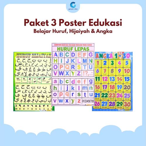 Jual Paket 3 Poster Belajar Anak Edukasi Mengenal Huruf, Angka dan ...
