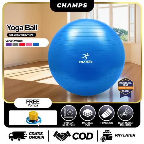 Promo CHAMPS Yoga ball |Gym Ball Bolla Yoga CH-YB HANYA POMPA, 75cm di  Champs Indonesia Tokopedia