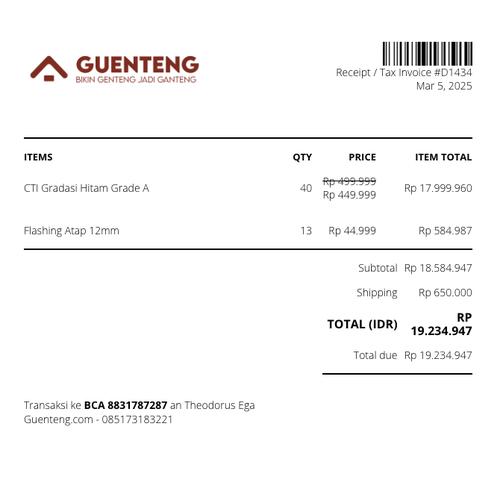 Jual Invoice Atap Bitumen CTI Hitam Gradasi - Kab. Tangerang - Atap ...