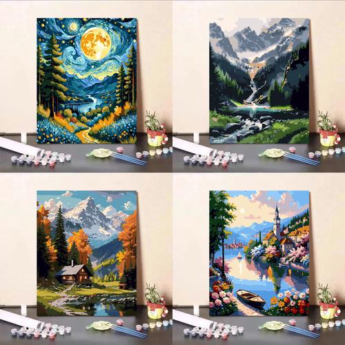 Jual DIY Painting By Numbers Kit Oil Painting Canvas 30 x 40 Scenery ...