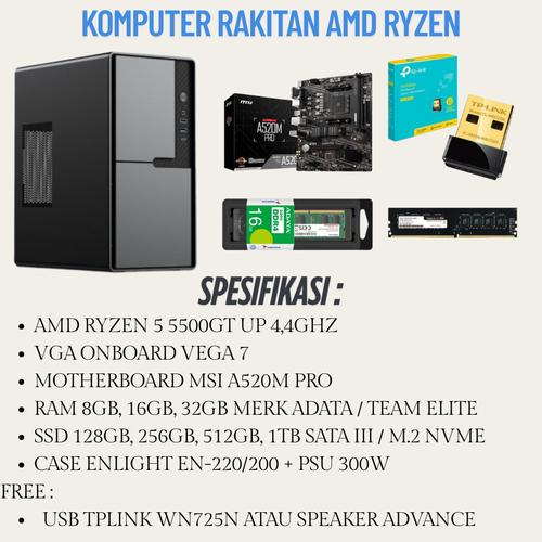 Jual Komputer Rakitan Ryzen 5 - PC AMD 5 5500GT - CPU Ryzen 5 5500GT Up