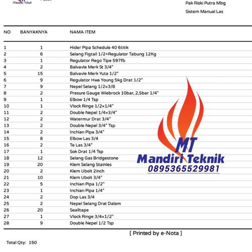 Invoice Mbg Jual invoice kusus paket instalasi Gas MBG 6Titik Tabung 9Titik Kompor ...