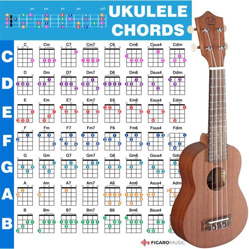 Jual Ukulele Chord Poster Chart Educational Reference Guide for ...
