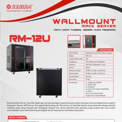 Jual Kenika wallmount rack server 12U with pintu kaca tunggal dan