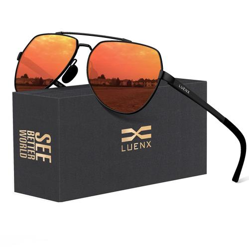 LUENX Kacamata Hitam Aviator Sunglasses for Men Women Polarized New Shades  Large Metal Frame UV 400 Protection Original Sunglasses 6404-6 Eyewear 