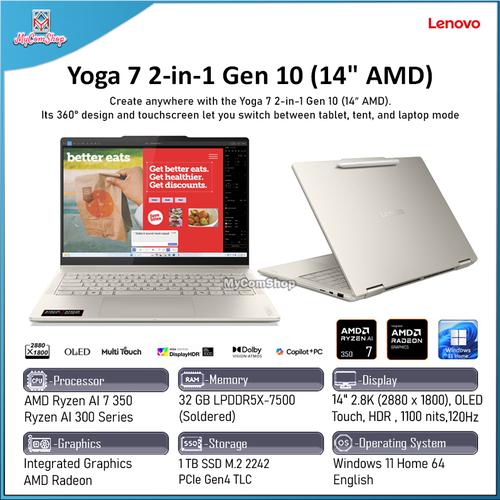 Jual LENOVO YOGA 2-IN-1 GEN 10 RYZEN AI 7 350 32GB RAM 1TB SSD AMD ...