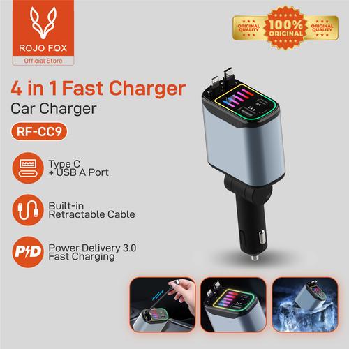 Jual ROJO FOX Car Charger 4 in 1 with colorful light Colokan Mobil ...