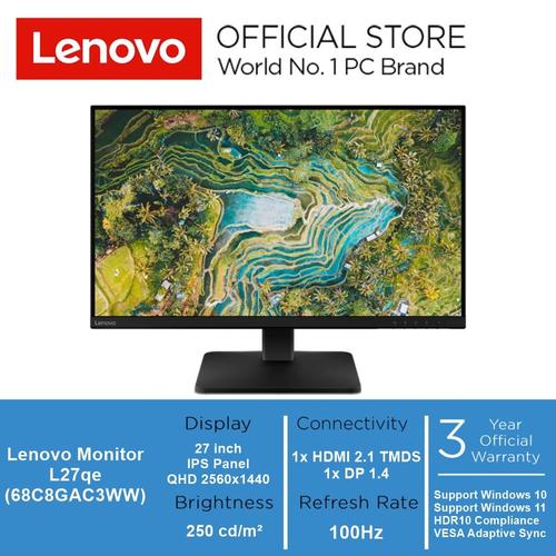 Promo Lenovo Monitor L27qe 27 inch 2K QHD IPS Panel 100Hz Anti