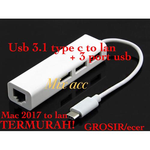 Gambar USB Type-C 3.1 To Lan Adapter With 3 Port USB Hub dari Mix acc88 undefined Tokopedia