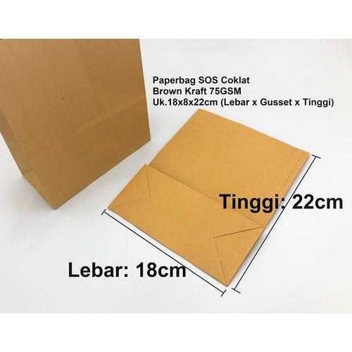 Foto Produk Paperbag SOS Kantong Kertas Coklat 18x8x22 M Souvenir Kraft Bag dari Kantong Kertas Jakarta