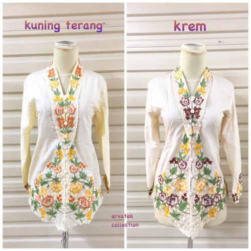 Foto Produk Kebaya Encim Bordir Katun 0014 Tangan Panjang Atasan Kartini Wanita - KUNING TERANG, S dari Ervatek Collection