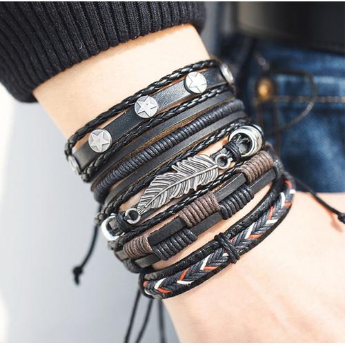 Foto Produk Gelang Cowok / Gelang Pria 1 Set Isi 5 Motif Daun dari GPU bekas