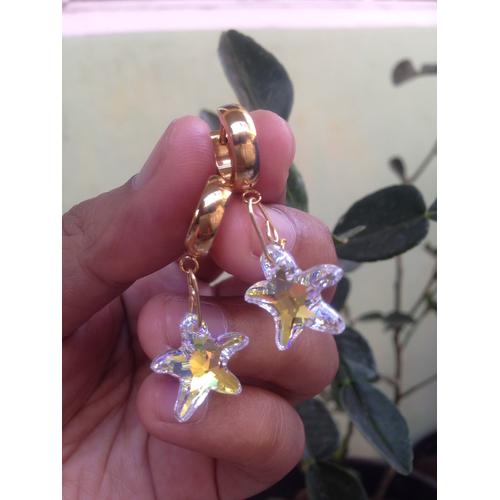 Jual Anting Titanium Golden with Aurora Kristal Austria Ori Beads