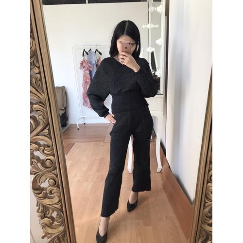 Jual Glam knitted set black (knit top 