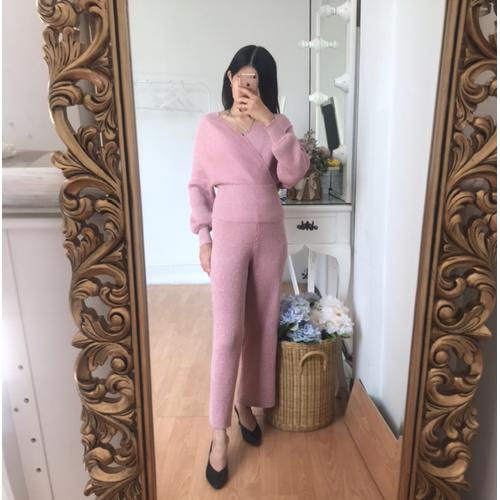 Glam knitted set pink (knit top \u0026 pants 