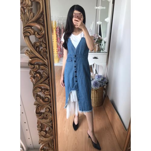 Jual May Denim Set (denim dress \u0026 white 