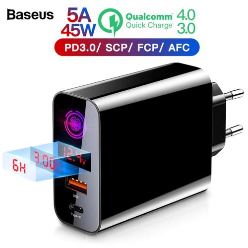 Foto Produk cas fast quick super charger qc 3.0 4.0 baseus 45w led digital type c dari Vilox