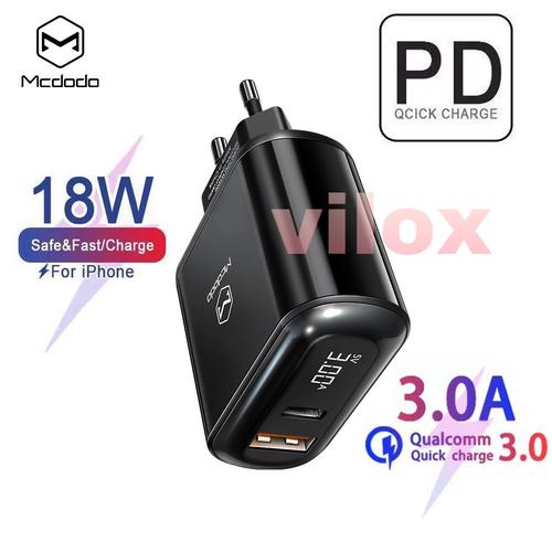 Foto Produk mcdodo adapter fast charger pd qc 3.0 18w digital type c iphone 11 pro dari Vilox